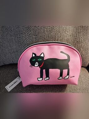 Marc Tetro, Kitty Cosmetic Bag, Pink Black, Stripped Interior, NWT